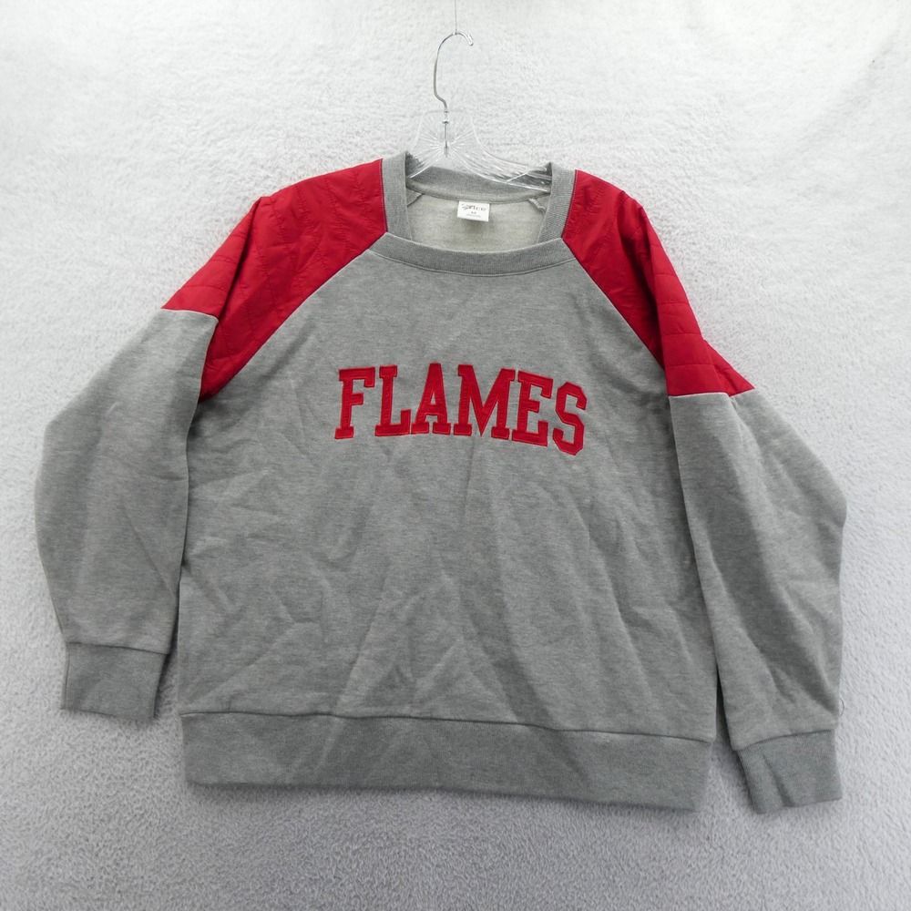 G-III Sweatshirt Womens Medium Calgary Flames Gray Red Quilted NHL Fan Apparel